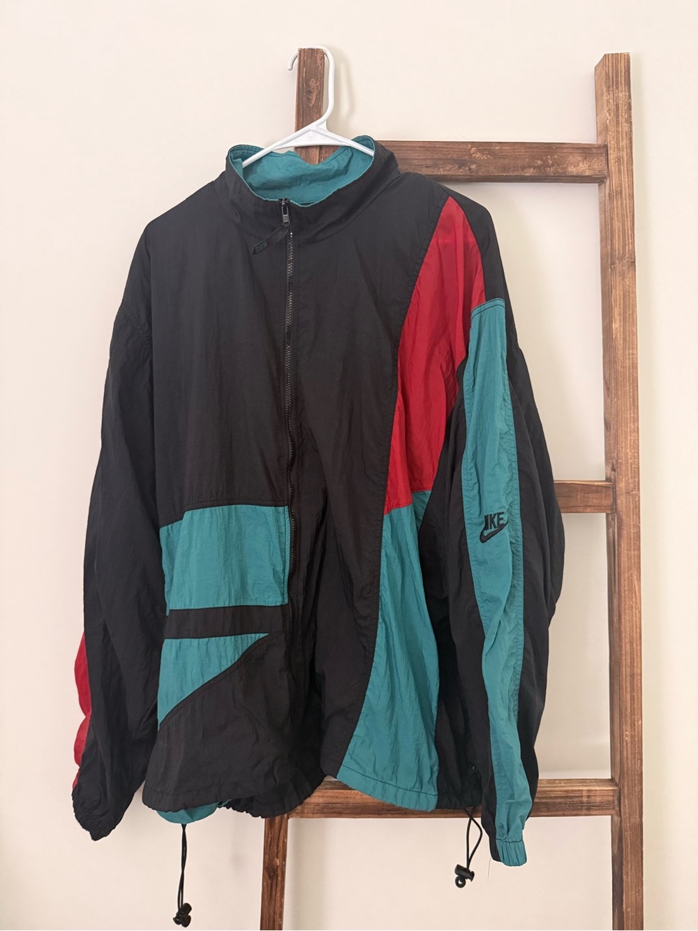 Nike Retro Black Teal Red Colorblock Windbreaker Jacket
